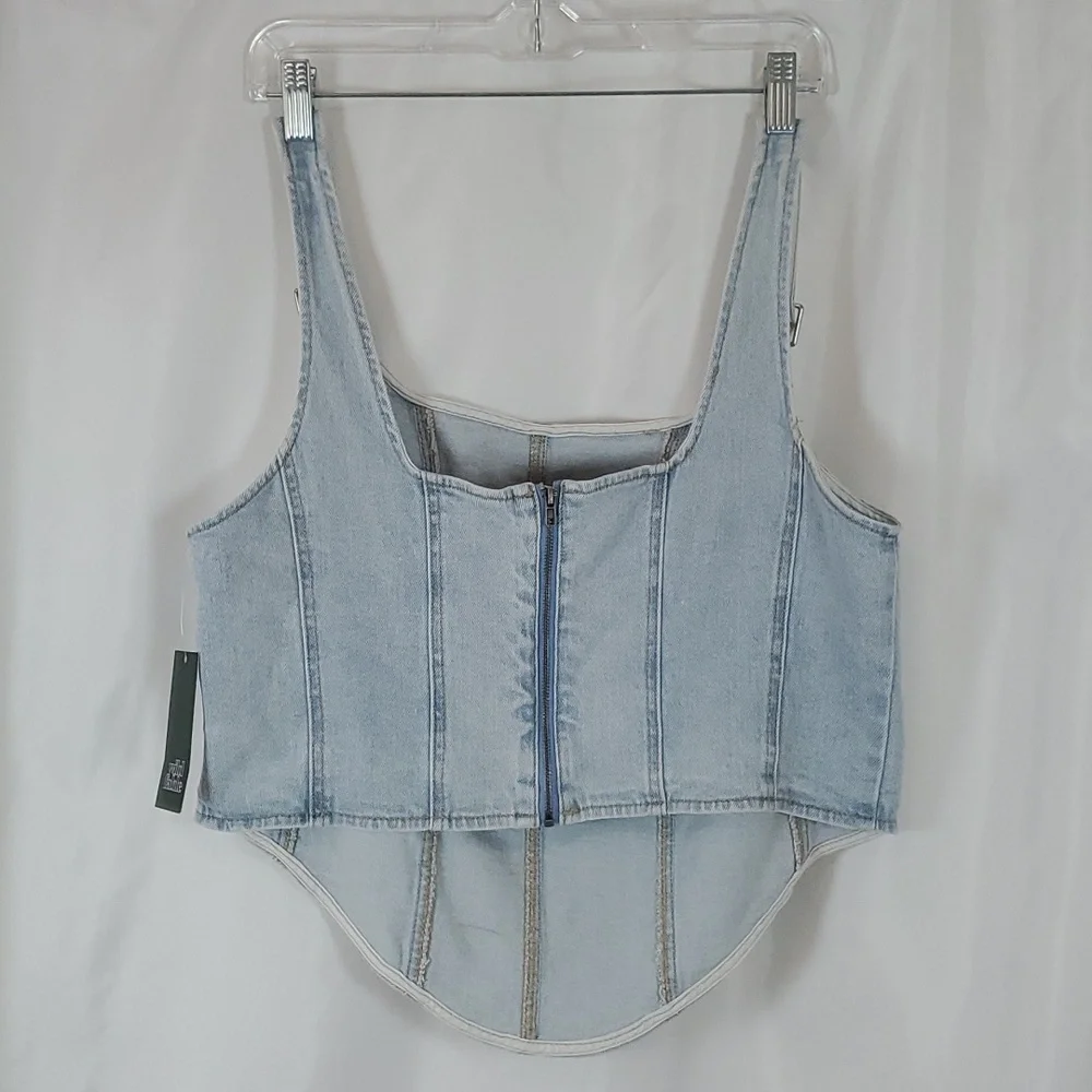 Wild Fable Women's Cropped Denim Corset Tank Top ~ Blue - Picture 8 of 16